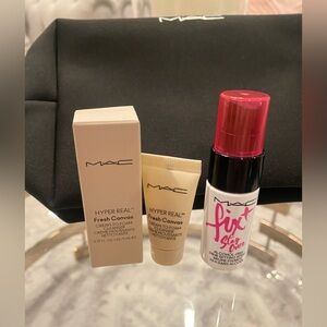 MAC Cosmetics Makeup Bag three piece Set Black Bag with lipstick zipper pull